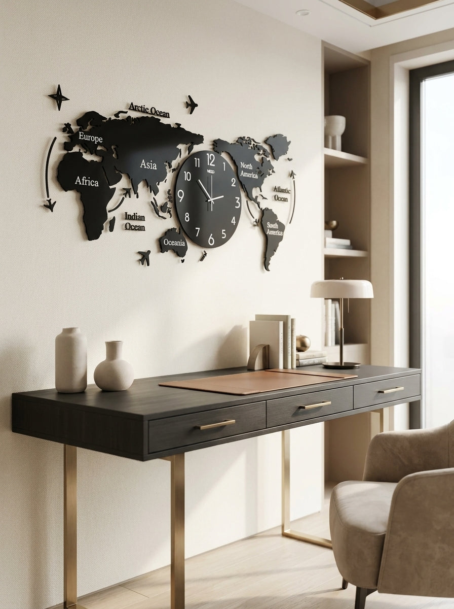Voyager - World Map Silhouette Wall Clock
