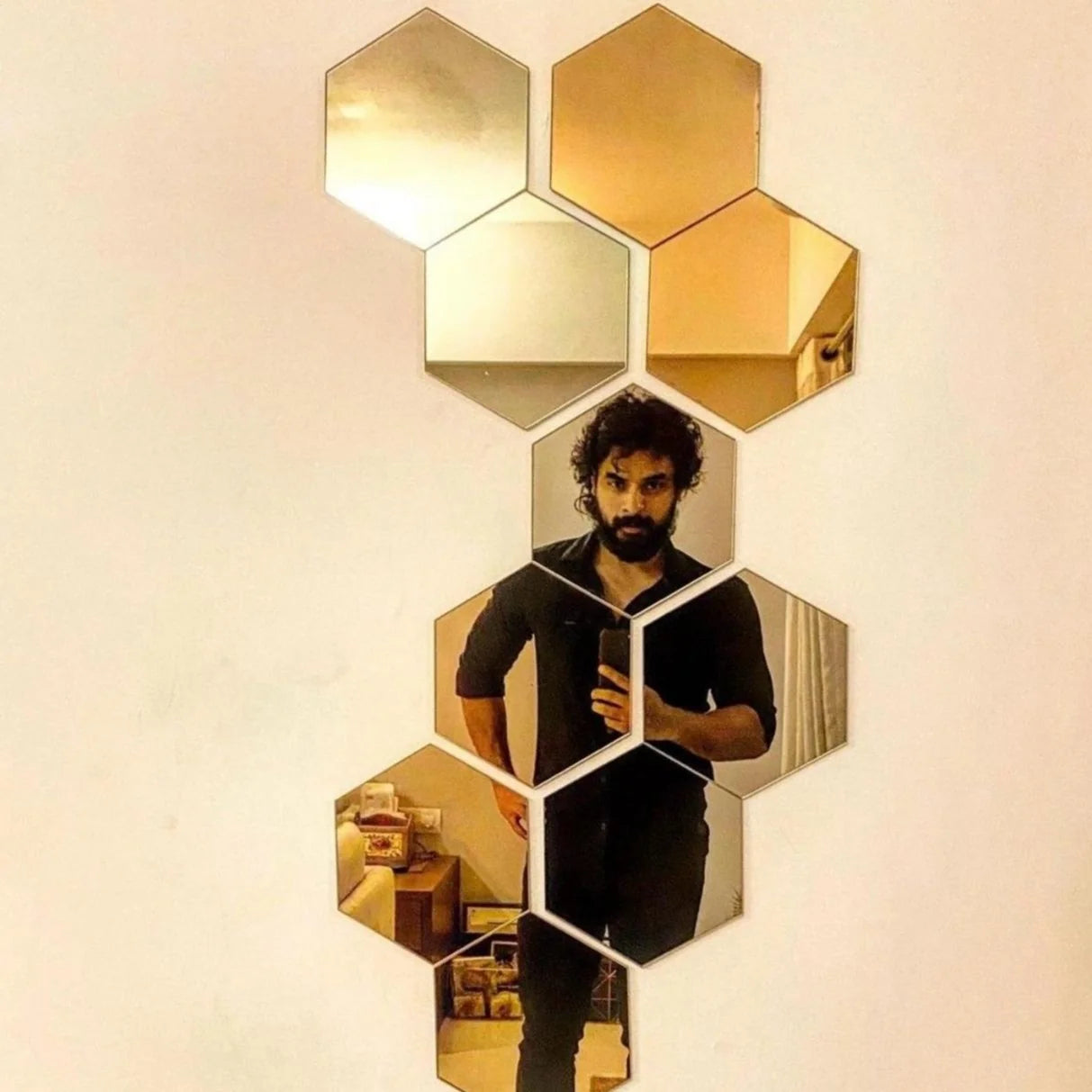 Hexa Gold - Hexagon Mirror Wall Decor Set