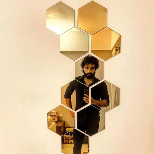 Hexa Gold - Hexagon Mirror Wall Decor Set